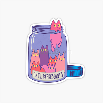 Antidepressant Cats Jar Sticker