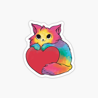 Colorful Kitten With Heart Sticker