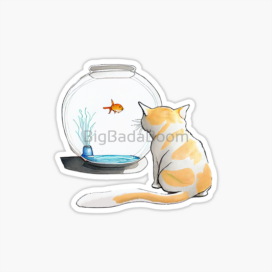 Fish Bowl Cat Sticker