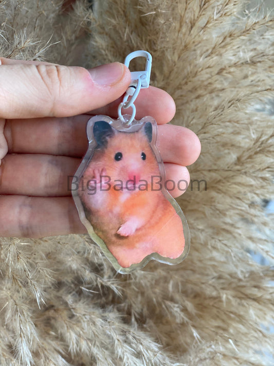 Double Sided Hamster Peace Sign Acrylic Clear Keychain