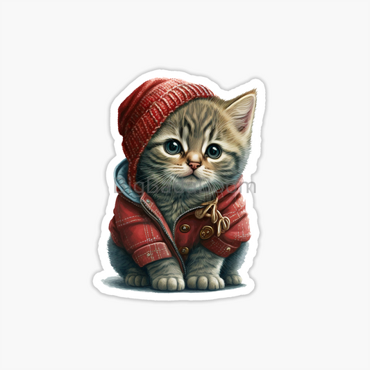 Kitten In Red Jacket Sticker