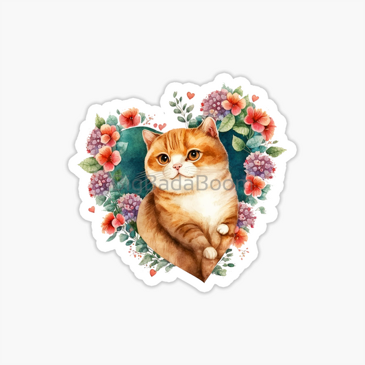 Orange Cat In Heart Sticker