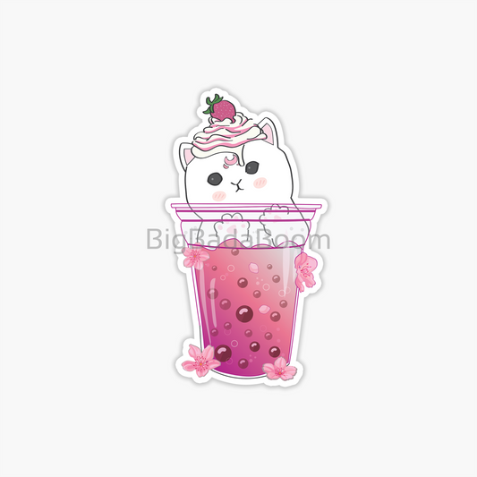 Pink Cat Drink Sticker