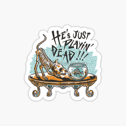 Skeleton Cat Fish Bowl Sticker