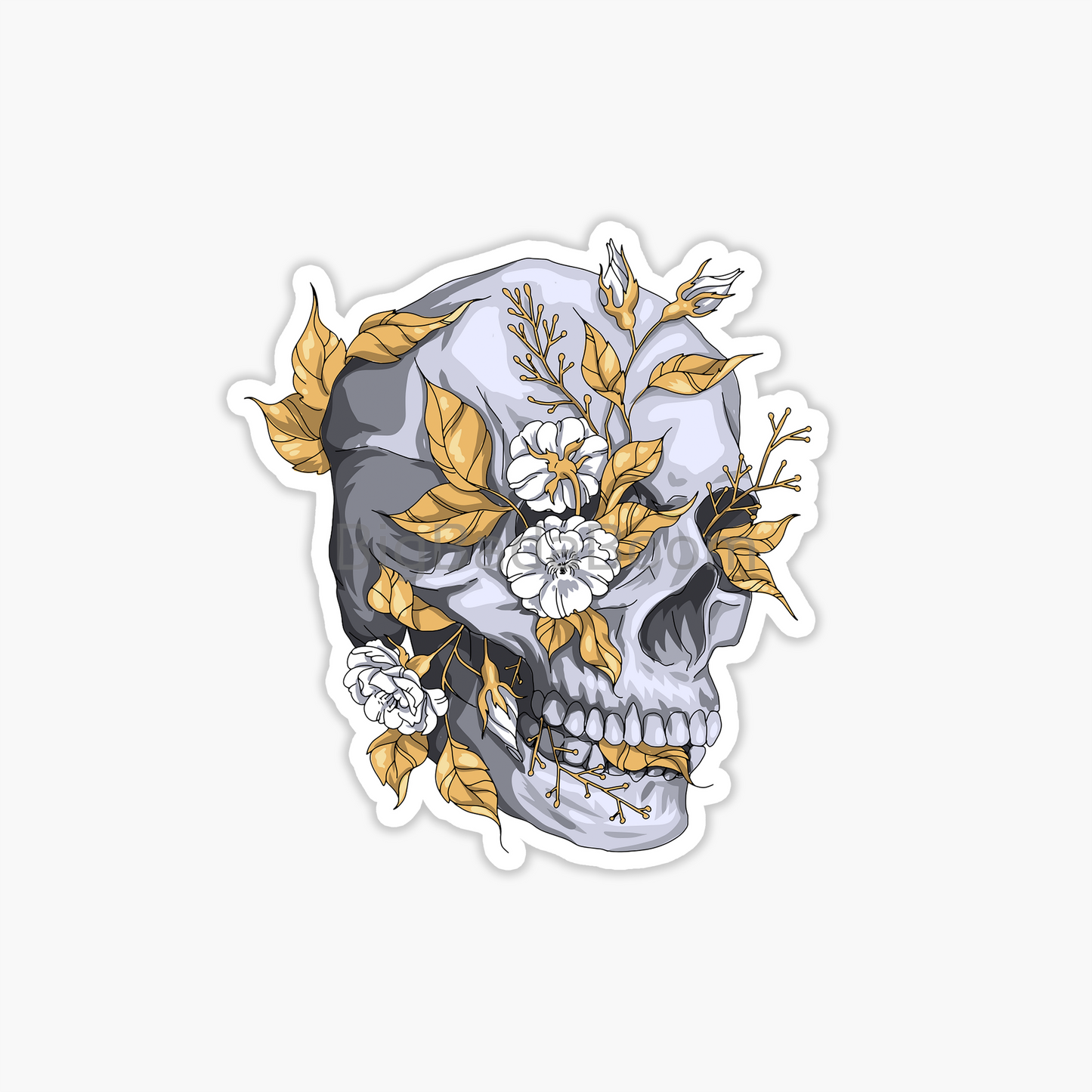 Skull Golden Flowers Sticker