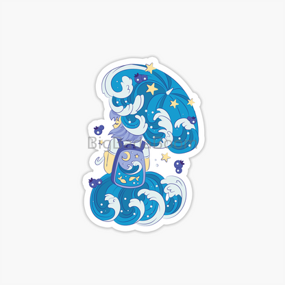 Wave Girl Kawaii Sticker