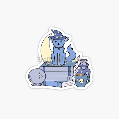 Witch Cat With Books Sticker