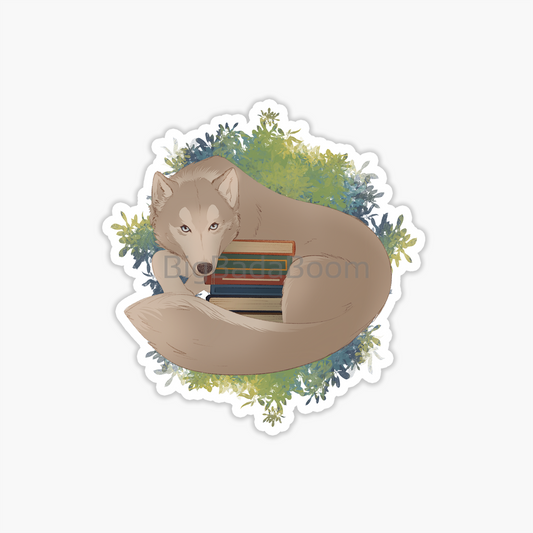 Wolf Book Lover Sticker