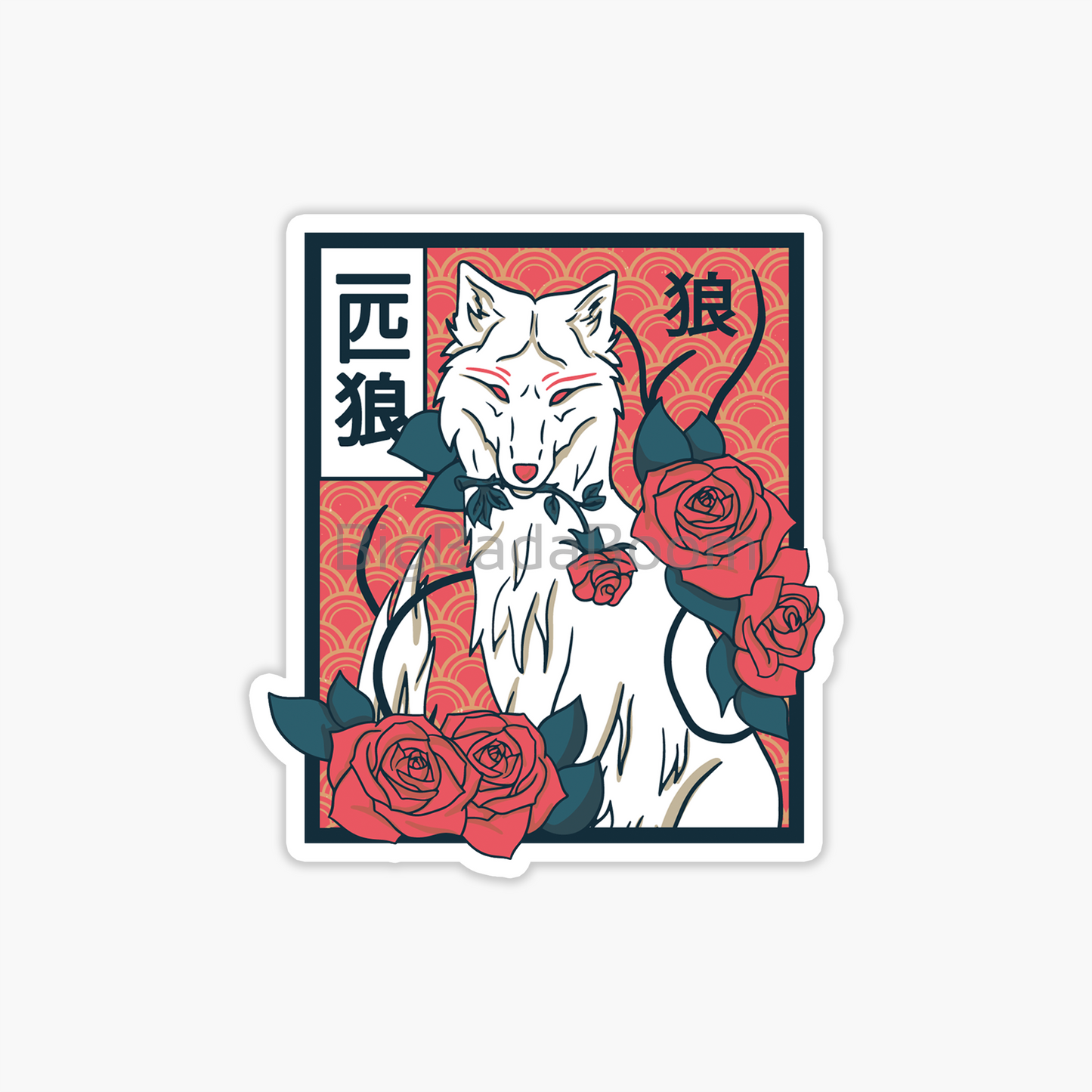 Wolf Red Roses Sticker