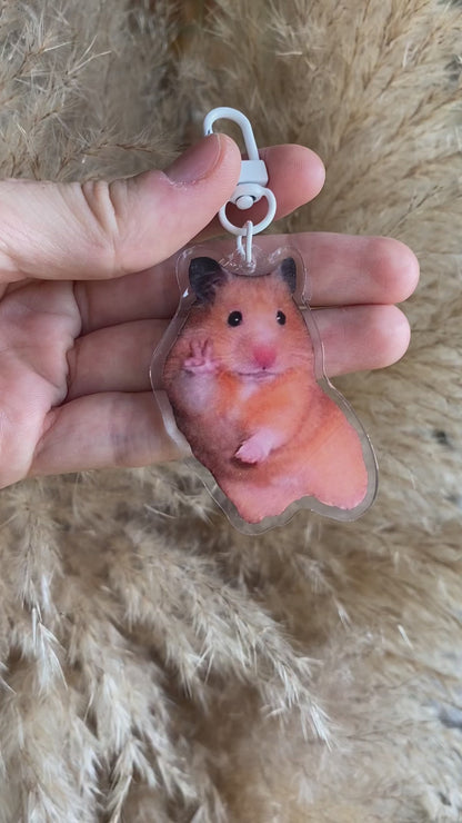 Double Sided Hamster Peace Sign Acrylic Clear Keychain