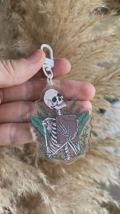 Double Sided Skeleton Book Acrylic Clear Keychain