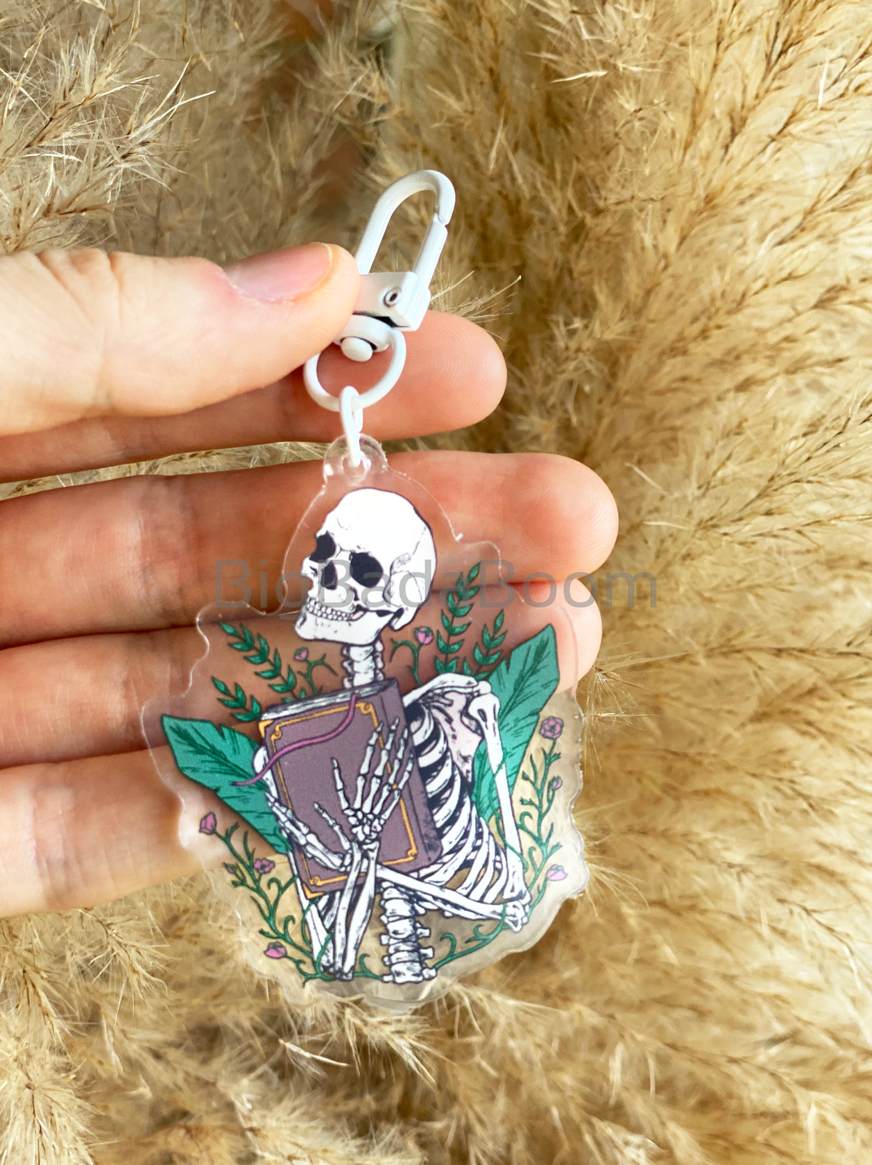 Double Sided Skeleton Book Acrylic Clear Keychain