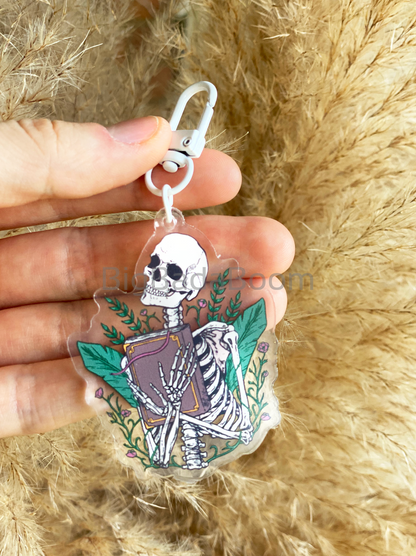 Double Sided Skeleton Book Acrylic Clear Keychain